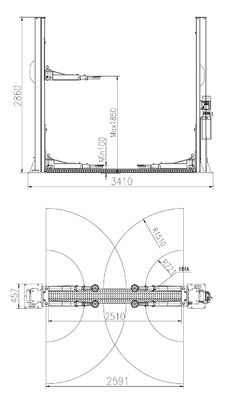 Het brugontwerp 4T 2 Post Hydraulische Lift verbindt op de Lift Laag Plafond van de Bodemauto