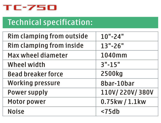 220v 380v 26 Duim Rim Automotive Tire Changer/Band Veranderend Materiaal